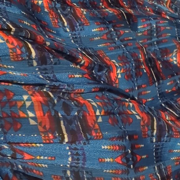 Aqua/Pendleton Womens Ruffled V-Neck Blue Southwest Print Shimmer Mini Dress XS - Picture 9 of 9